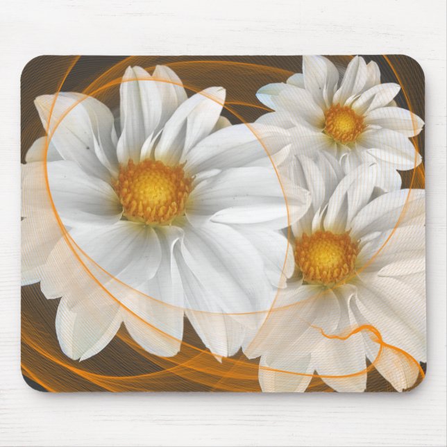 Mousepad Flowers White Black Orange (Front)