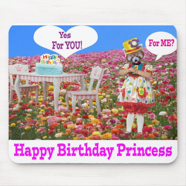 mousepad.  Happy Birthday Princess.  red panda/lit Mouse Pad (Front)