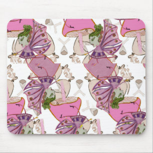 Mousepad pink mushroom fairies design 
