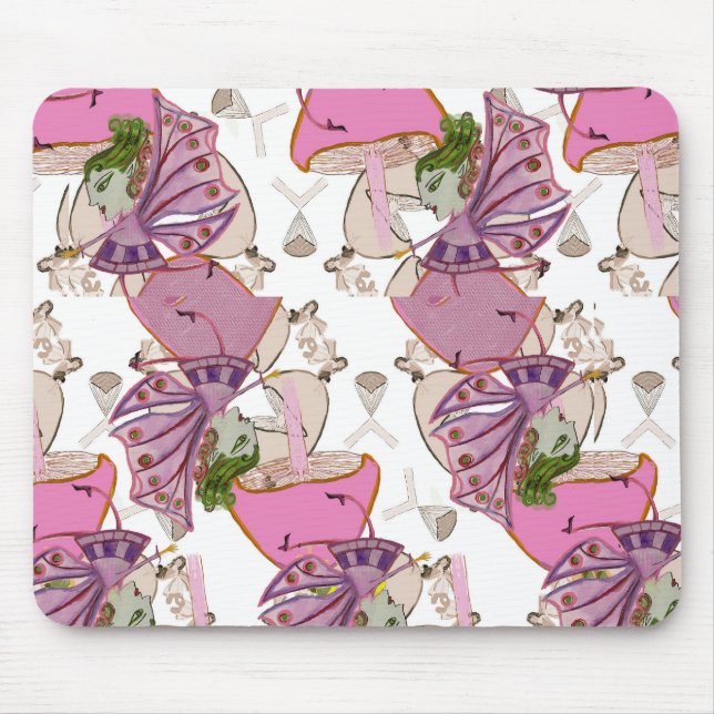 Mousepad pink mushroom fairies design  (Front)