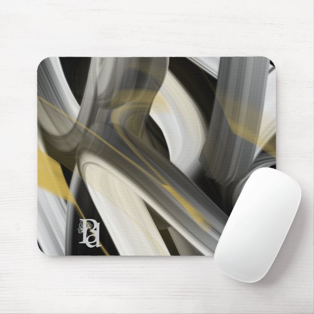 Mousepad Trend Abstract Art Black White Gold  (With Mouse)