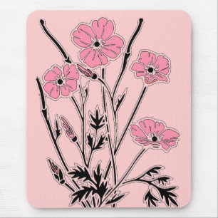 Mousepad Vintage Art Pink Poppies