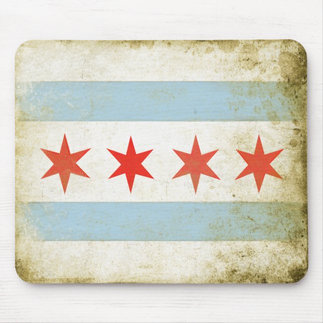 Mousepad with Distressed Chicago Flag Print (Front)