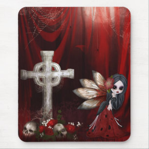 Mousepad with Goth Fairy, Cross, Skulls & Roses