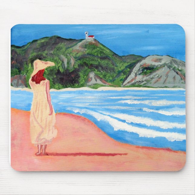 Mousepad with painting of lady on beach (Front)