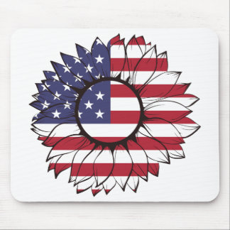 Mousepad with USA flag sunflower, 4th of July