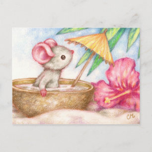 Mouse's Vacation - Cute Beach Art Postcard