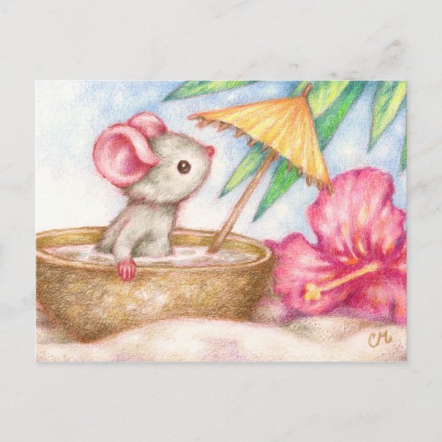 Mouse's Vacation - Cute Beach Art Postcard (Front)