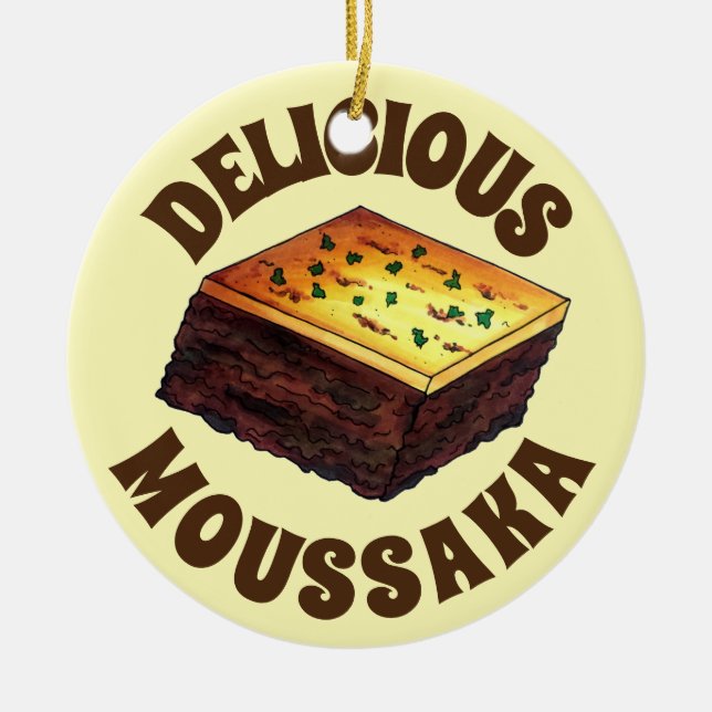 Moussaka Greek Mediterranean Food Eggplant Potato Ceramic Tree Decoration (Front)