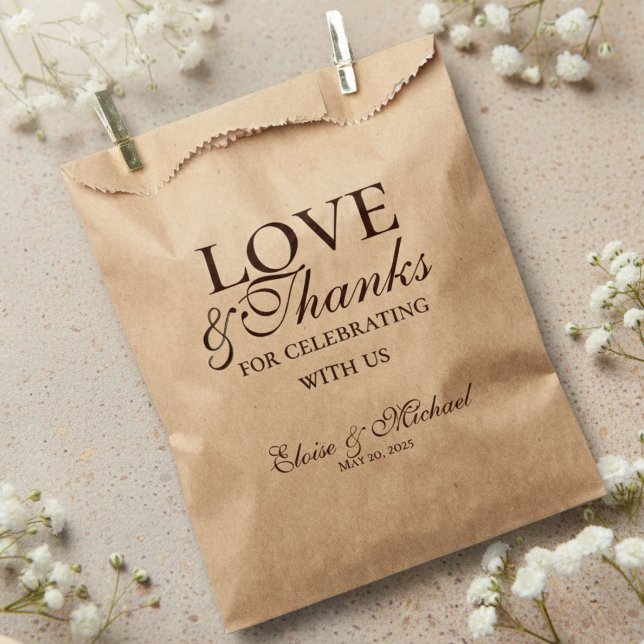 Mousse Brown “Love and Thanks” Wedding  Favour Bags (Rustic Brown Love and Thanks Wedding Favor Bag)