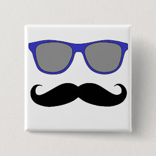 Moustache and Blue Sunglasses Humour 15 Cm Square Badge