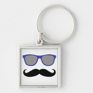 Moustache and Blue Sunglasses Humour Key Ring