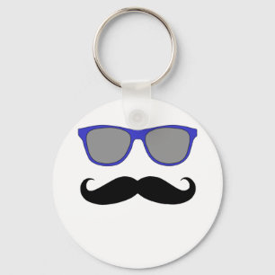 Moustache and Blue Sunglasses Humour Key Ring