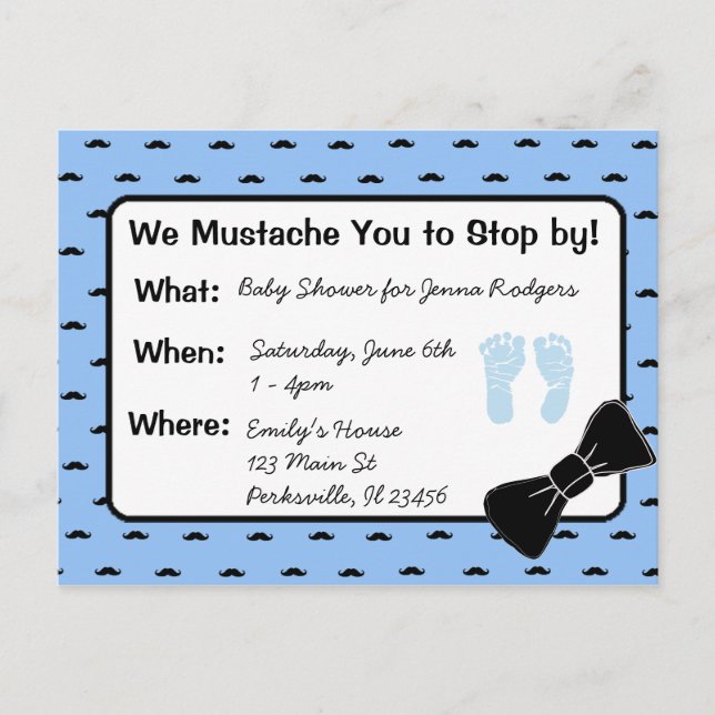 Moustache and Bow tie Baby Shower Invitation (Front)