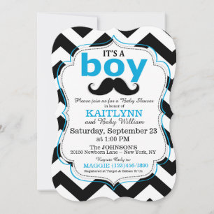 Moustache and Chevron Print Boy Baby Shower Invite