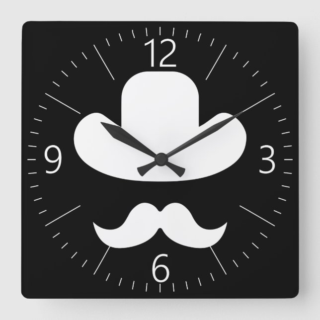 Moustache and hat square wall clock (Front)