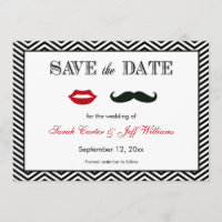 Moustache and Lips Chevron Save the Date Cards