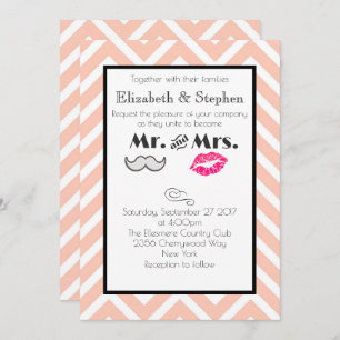 Moustache and Lips Mr. and Mrs. Peach Wedding Invitation