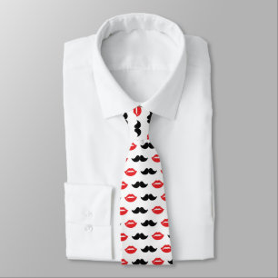 Moustache and Lips Red & Black Pattern Tie