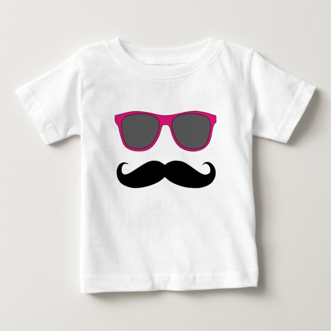 Moustache and Pink Sunglasses Humour Baby T-Shirt (Front)
