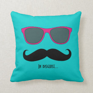 Moustache and Sunglasses Disguise Pink Teal Cushion