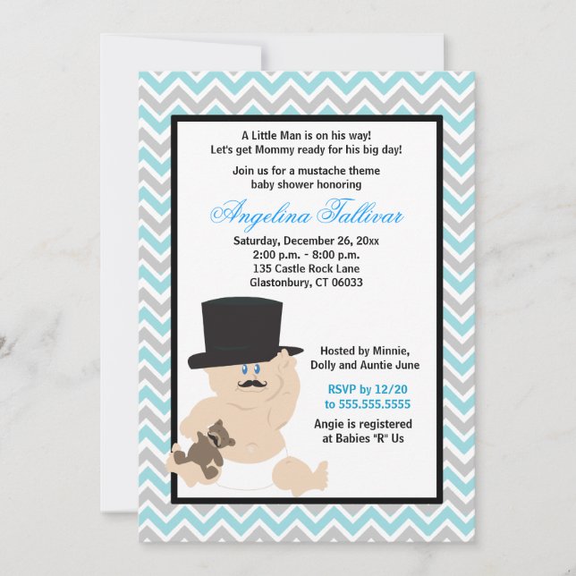 Moustache Baby Boy Baby Shower Invitation (Front)