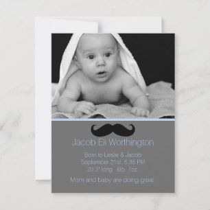 Moustache Baby Boy Birth Announcement