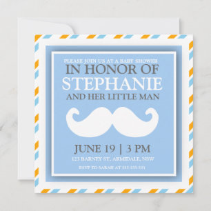 Moustache baby boy shower invites