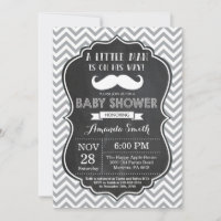 Moustache Baby Shower Invitation Black and Grey