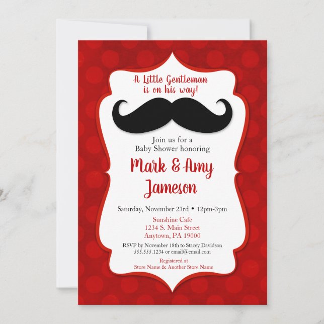 Moustache Baby Shower Invitation Little Man Red (Front)