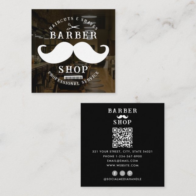 Moustache Barber Shop Masculine Hairstylist Photo Square Business Card (Front/Back)