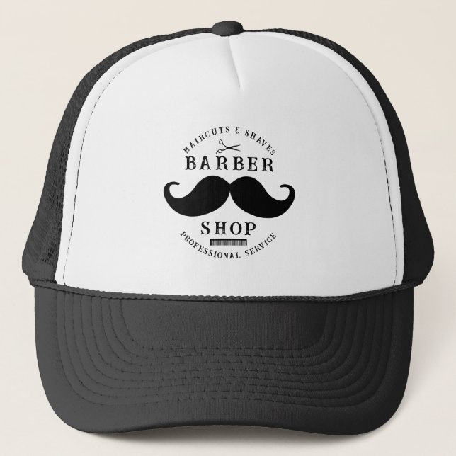 Moustache Barber Shop Modern Hairstylist Barbersho Trucker Hat (Front)