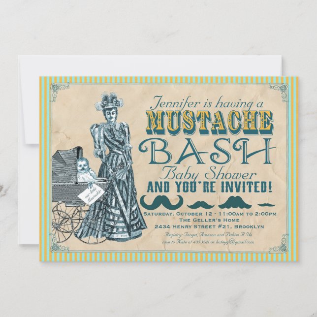 Moustache Bash Baby Shower Invitation (Front)