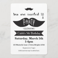 Moustache Bash Birthday PARTY Modern Invitations