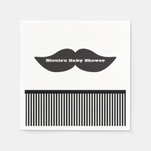 Moustache Bash Black & White Striped Party Napkins