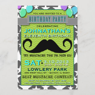 Moustache Bash Chevron Birthday Party Invitation