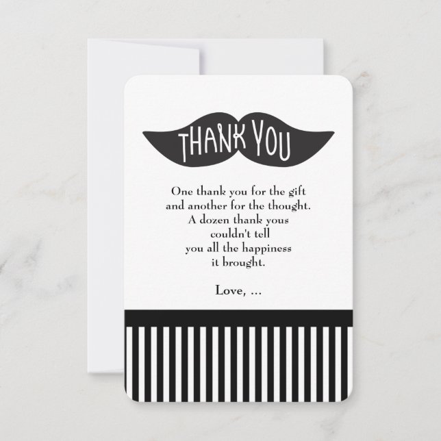 Moustache Bash Striped Modern Thank You Card (Front)