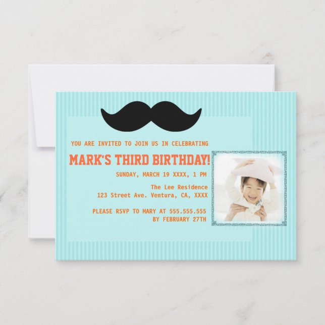 Moustache Birthday Party Invitation (Front)
