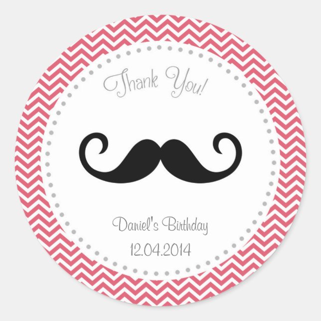 Moustache Birthday Sticker Chevron (Front)