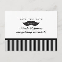 Moustache Black & White Save The Date Postcard
