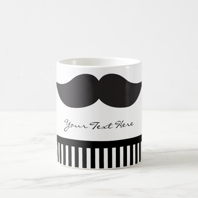 Moustache Black & White Stripes Modern Coffee Mug (Center)