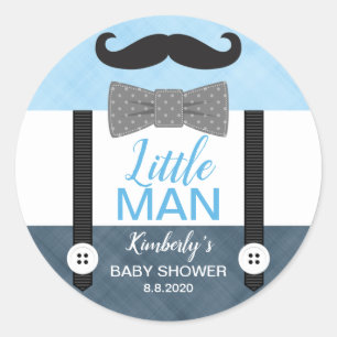 Moustache bow tie baby blue navy boy baby shower classic round sticker