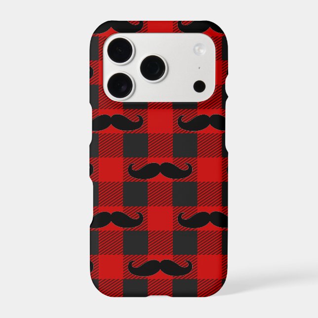 Moustache Buffalo Plaid Pattern Black and Red  (Back)