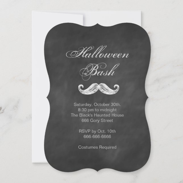 Moustache Chalkboard Halloween Party Invitation (Back)