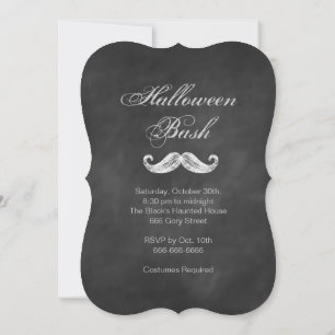 Moustache Chalkboard Halloween Party Invitation