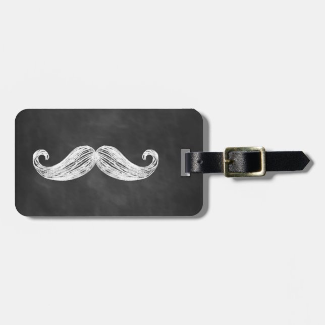 Moustache Chalkboard Luggage Tag (Front Horizontal)