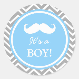 Moustache chevron baby boy shower classic round sticker