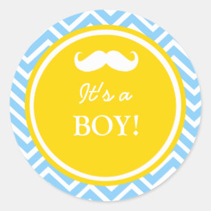 Moustache chevron baby boy shower classic round sticker