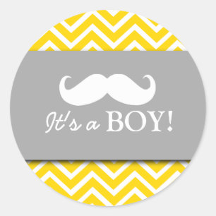 Moustache chevron baby boy shower classic round sticker