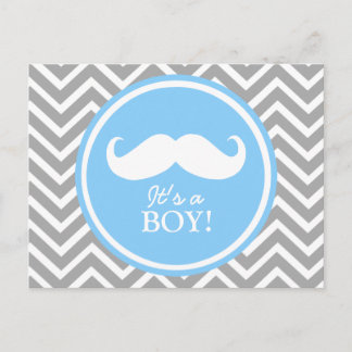 Moustache chevron baby boy shower invitation postcard